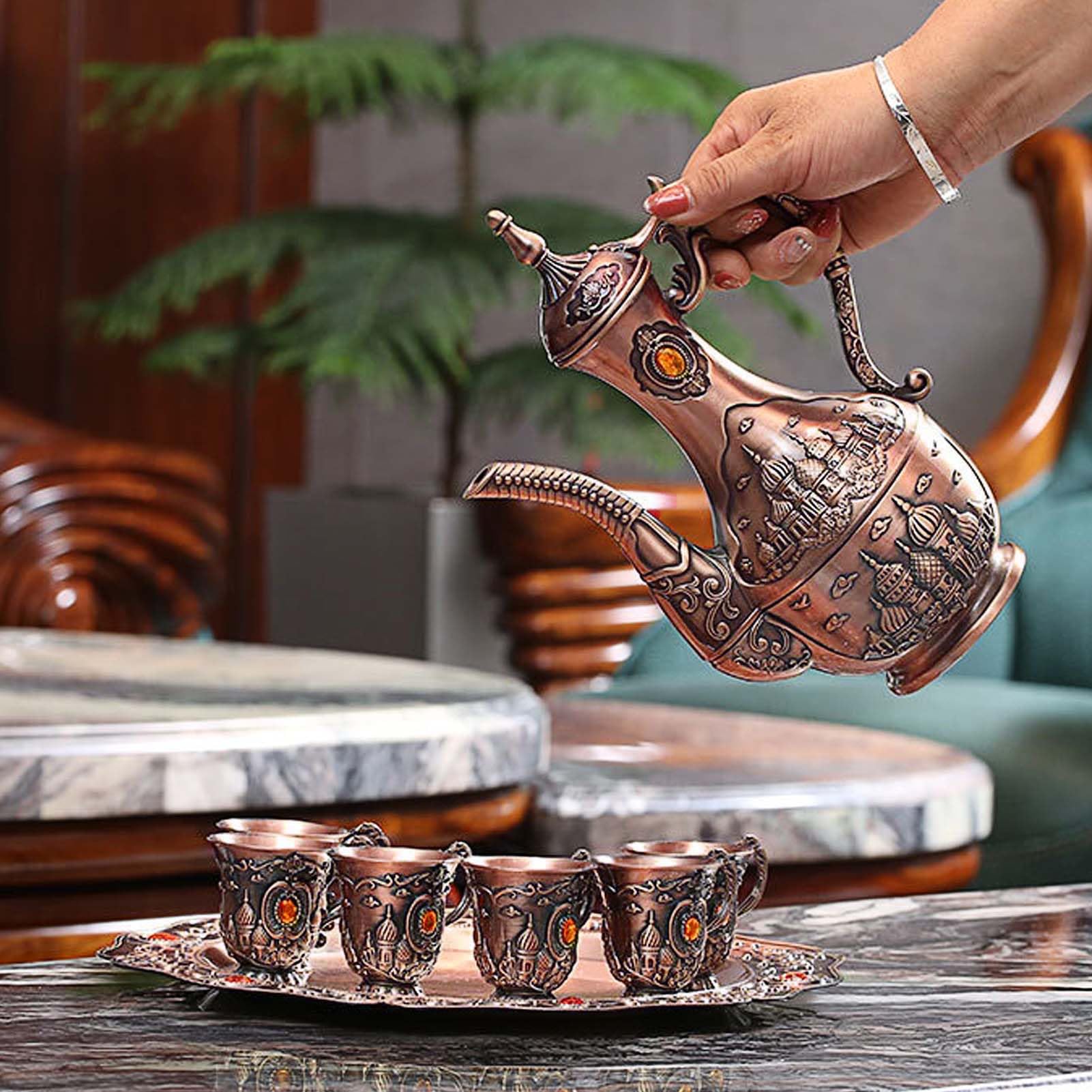 Amazon.com | Vintage Turkish Coffee Pot Set for 6 Including Tray
